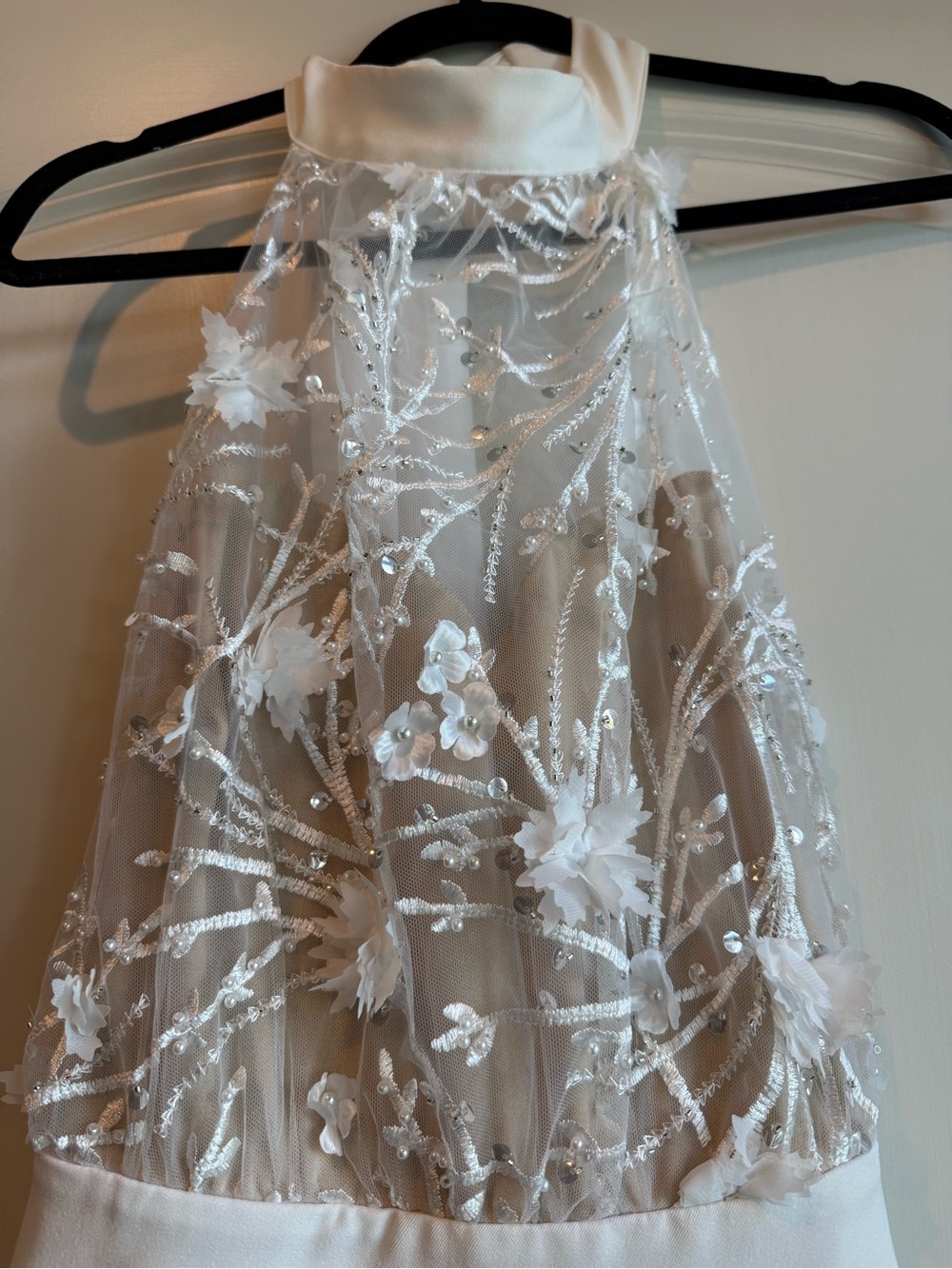 Luxe White Strapless Floral Appliqué Sequin Pants Suit